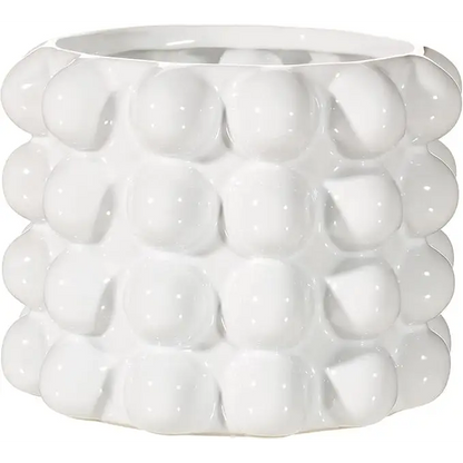 Cache port booble blanc en céramique avec design texturé pour plantes d’intérieur