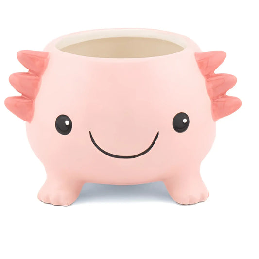 Cache pot axolotl en céramique rose avec sourire mignon