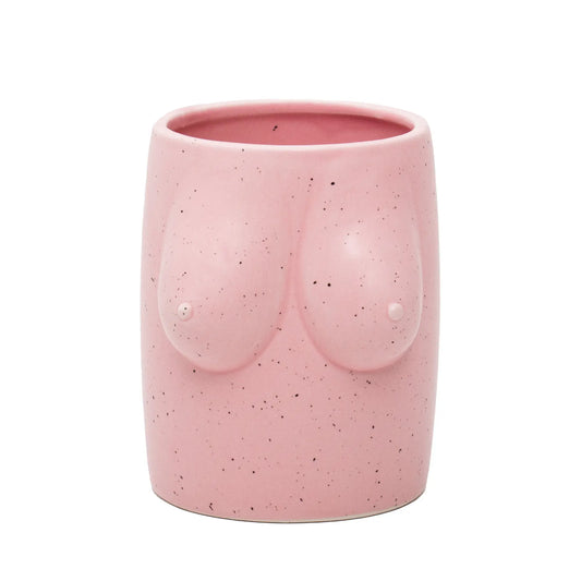 Cache pot boobs rose : pot en céramique rose tacheté, forme torse féminin, style affirmé