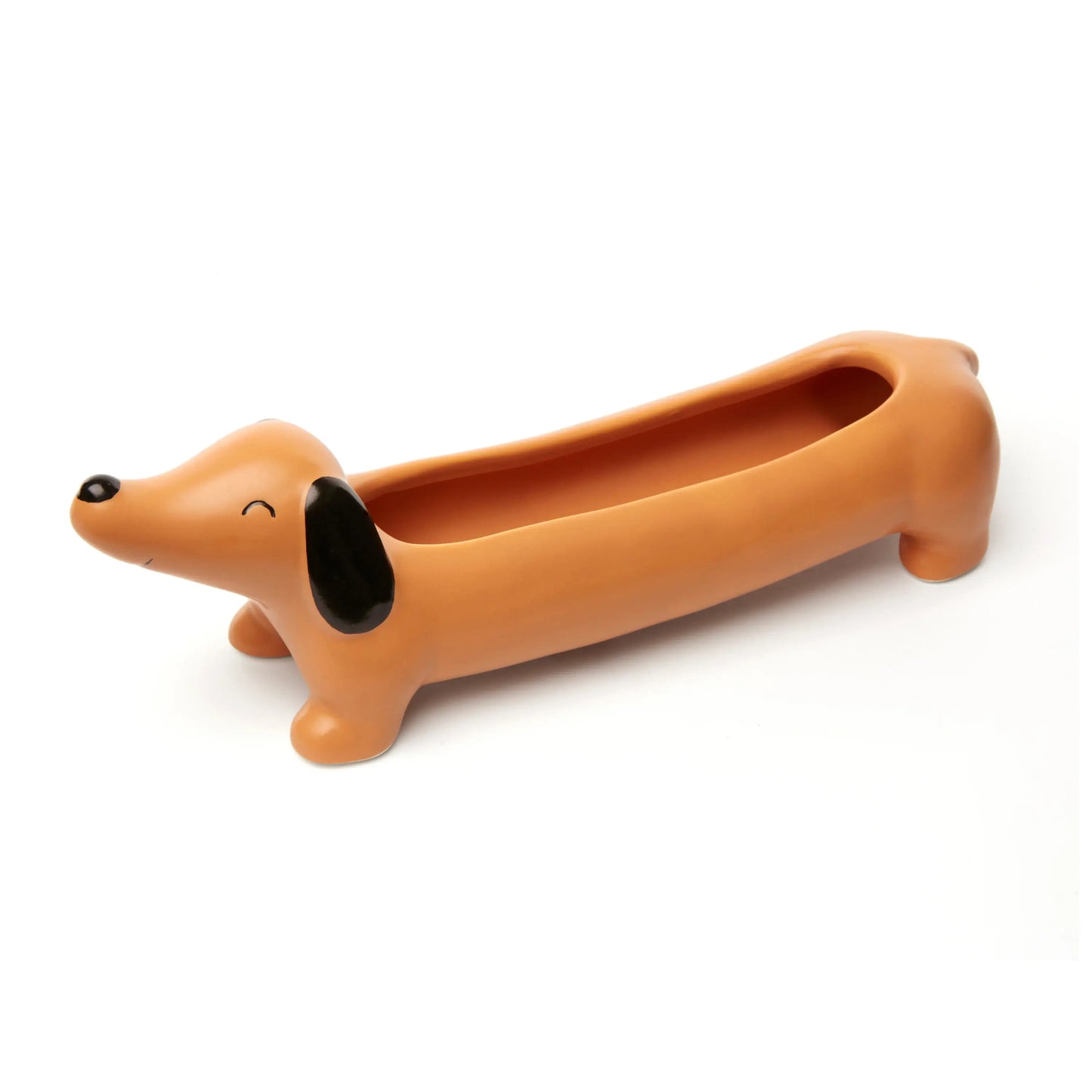 Cache-pot teckel orange céramique charmant pour petites plantes style d’intérieur