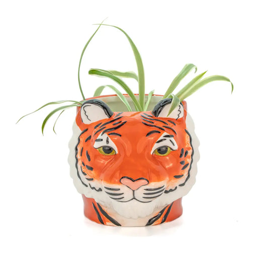 Cache pot Tigre en céramique orange et blanc, touche sauvage