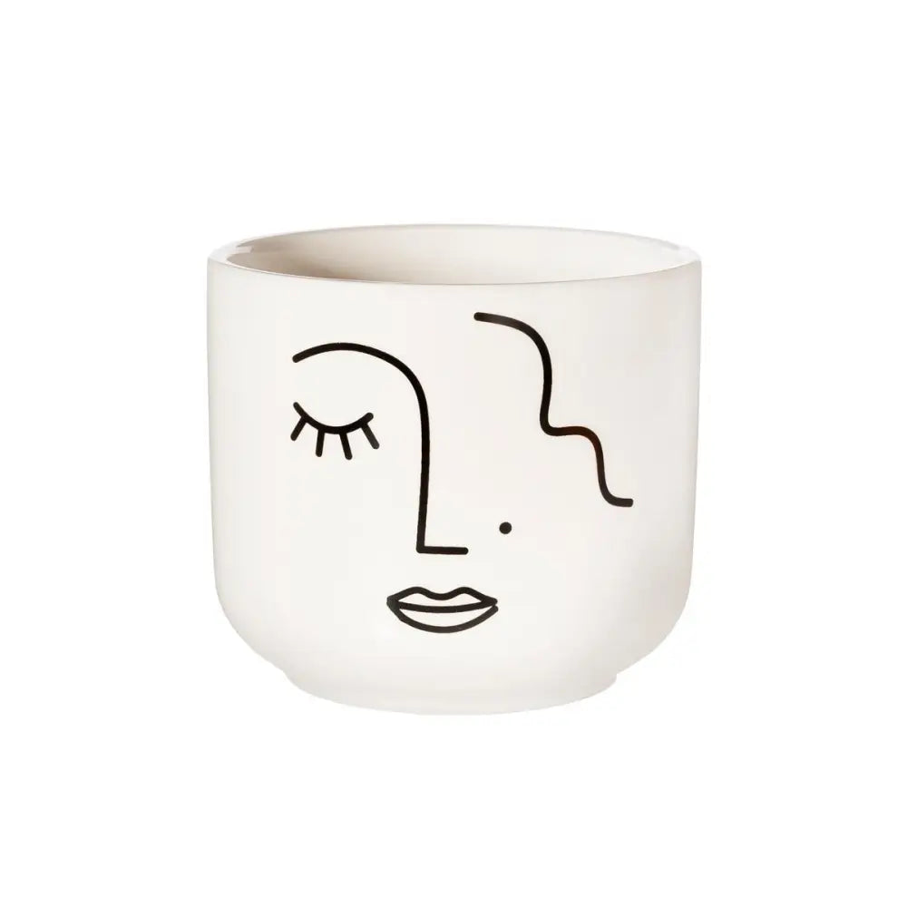 Cache pot visage abstrait en céramique blanche avec design minimaliste et face abstraite