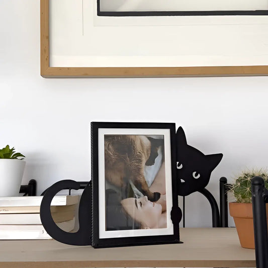 Cadre chat vertical noir métal, décoration à part en forme de chat glossy