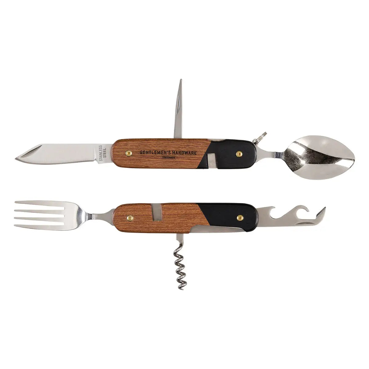Outil camping cutlery en acier inoxydable bois massif avec couteau, fourchette, cuillère