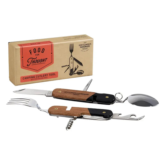 Outil de camping cutlery en bois massif et acier inoxydable avec tire-bouchon et cuillère intégrés