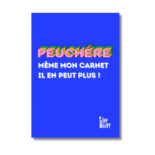 Carnet kiff kiff Peuchère avec cover bleu vif, finition soft touch et petits dessins