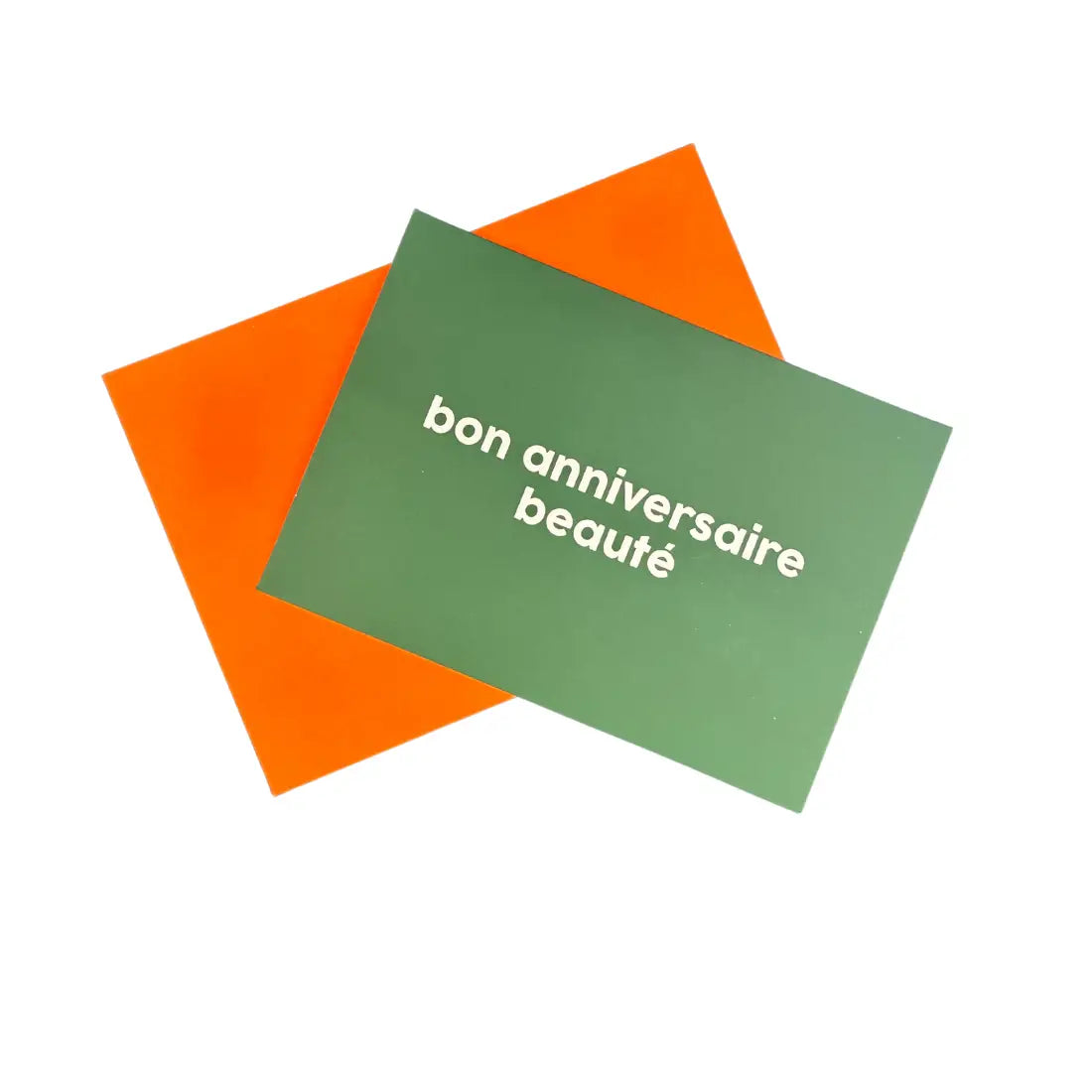 Carte bon anniversaire beauté verte avec texte blanc sur enveloppe orange