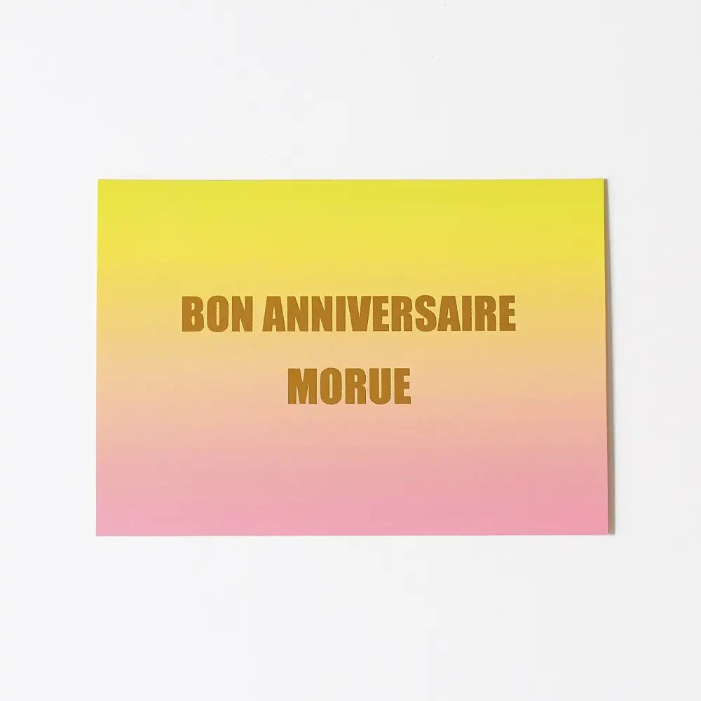 Carte d’anniversaire morue drôle au dégradé jaune-rose élégant