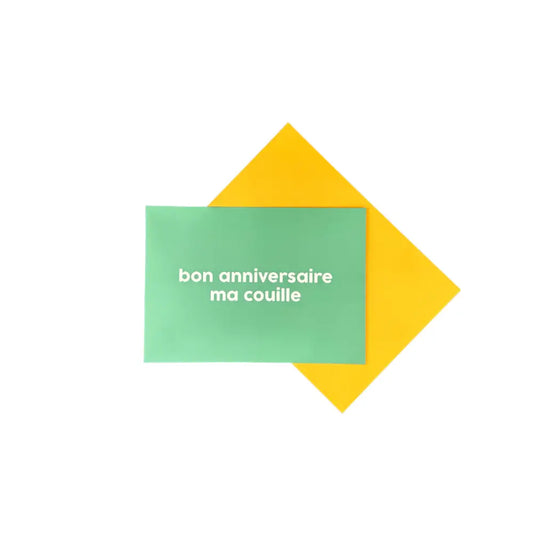 Carte bon anniversaire ma couille avec une enveloppe rouge et une carte verte pour toi