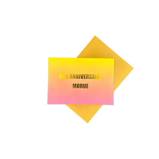 Carte d’anniversaire morue avec touche d’élégance, gradient colorée et inscription or