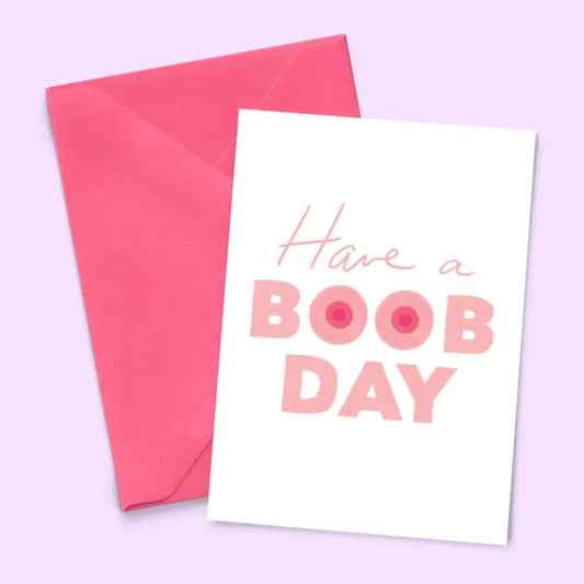 Carte boob day avec qualité premium, clin d’œil mignon sur la carte et l’enveloppe rose