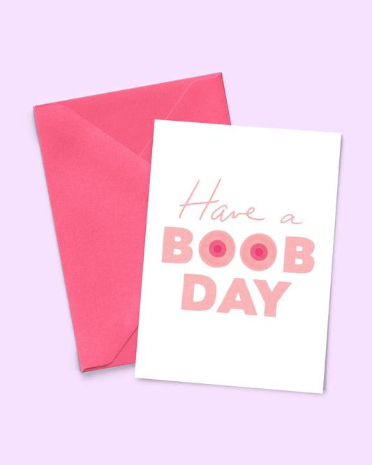 Carte Boob Day : carte de vœux blanche au texte rose, qualité premium et design impertinent