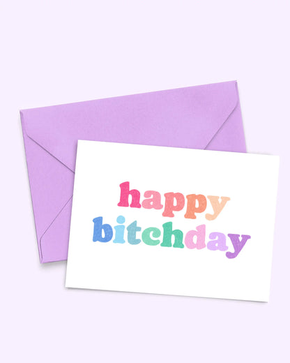 Carte Happy Bitchday en papier 300g avec enveloppe assortie