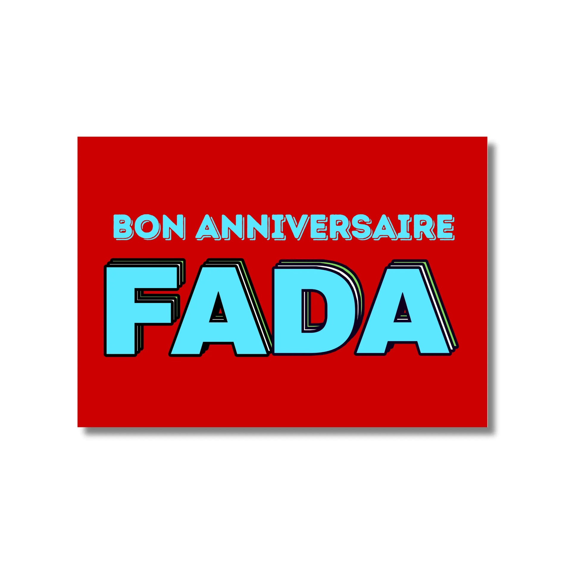 Carte postale bon anniversaire FADA en rouge avec texte bleu 3D