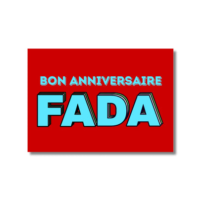 Carte postale bon anniversaire FADA en rouge avec texte bleu 3D