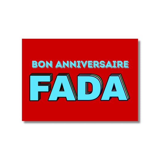 Carte postale bon anniversaire FADA en rouge avec texte bleu 3D