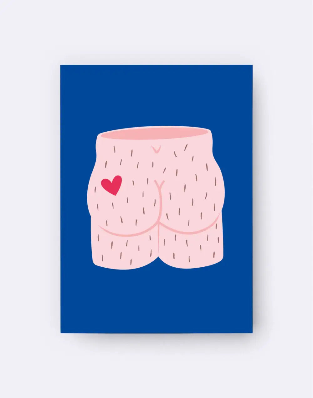Shorts rose illustrés avec cœur rouge, lignes cheveux noirs, touche artistique postale arty