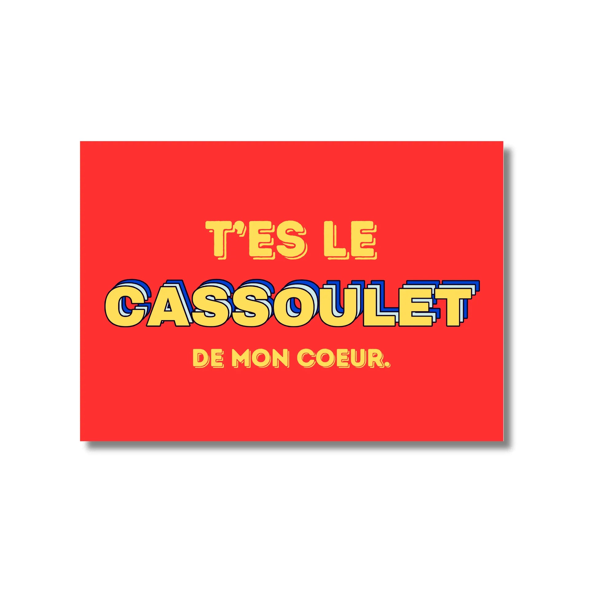 Carte postale c’est le cassoulet de mon cœur, plat parfait en rouge et jaune
