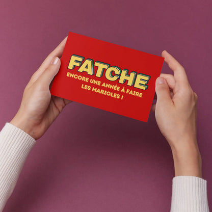 Carte postale Fatche vibrante rouge avec texte jaune, kiff kiff super équipe !