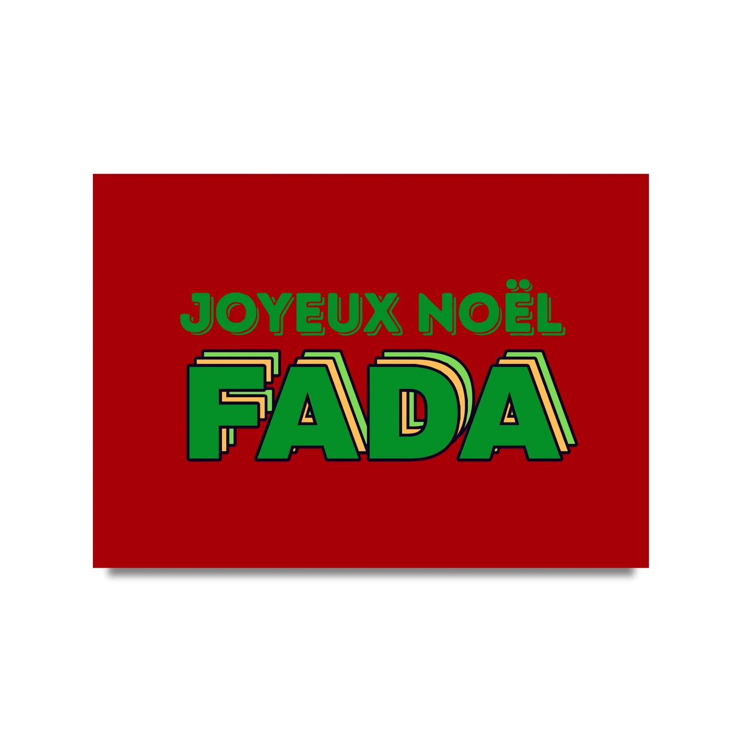 Carte postale Joyeux Noël FADA : poster rouge rectangle texte vert joyeux noël et fada stylisé