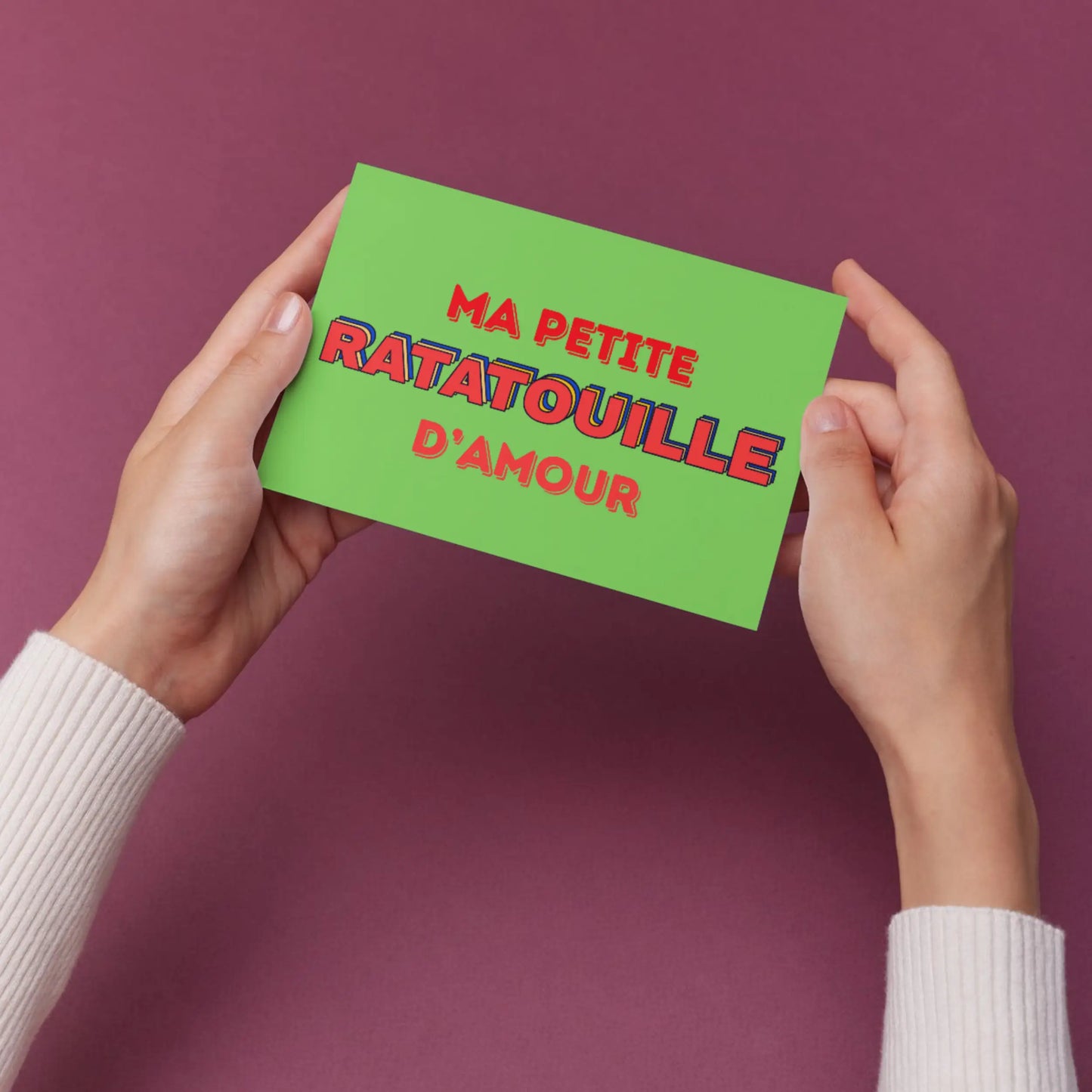 Carte postale Ma Petite Ratatouille D’Amour chez Kiff, design soigné en vert et rouge