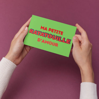 Carte postale Ma Petite Ratatouille D’Amour chez Kiff, design soigné en vert et rouge