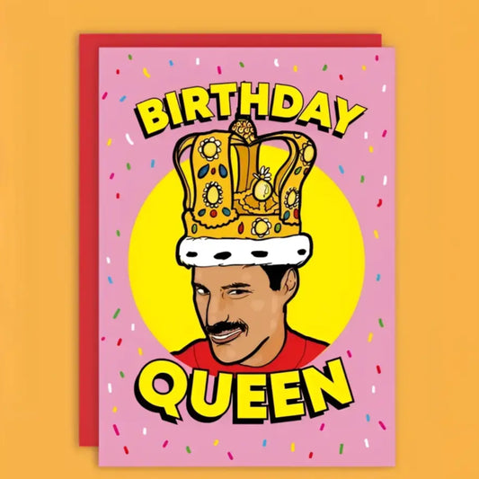 Carte postale queen avec un message personnalisé, culture pop et vœux iconique Freddie Mercury