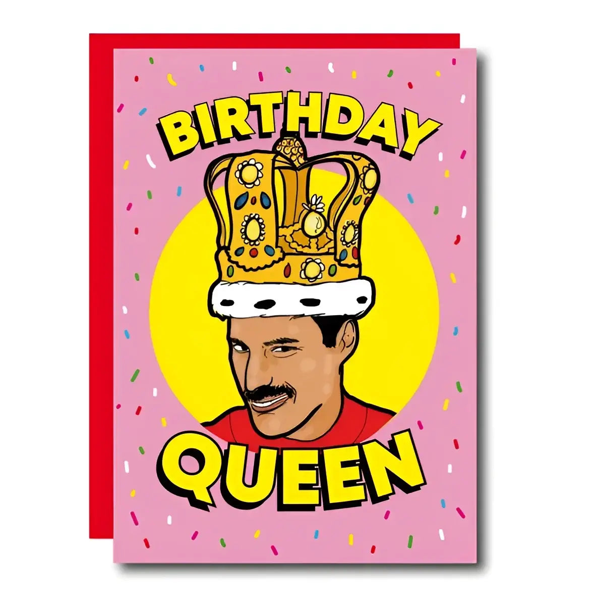 Carte postale Queen: Freddie Mercury couronné en rose, vœux iconique personnalisé