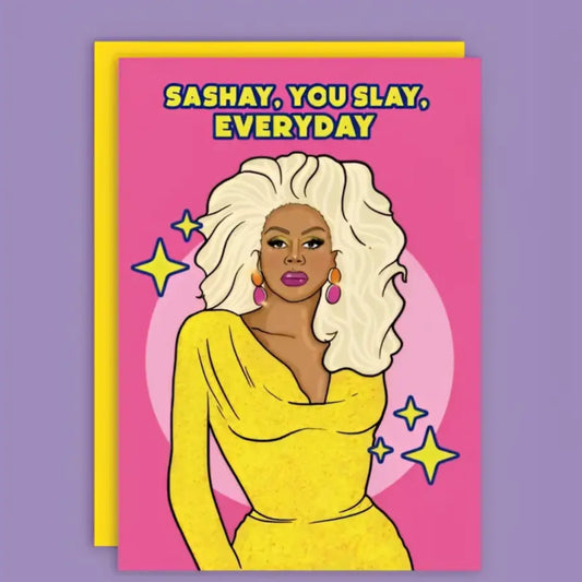 Carte postale RuPaul avec design percutant et vœux premium en rose vif