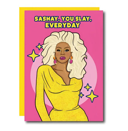 Carte postale RuPaul rose avec illustration et design percutant