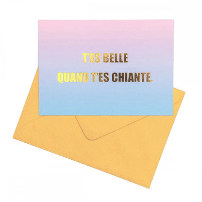Carte postale élégante avec message personnalisé en foil doré