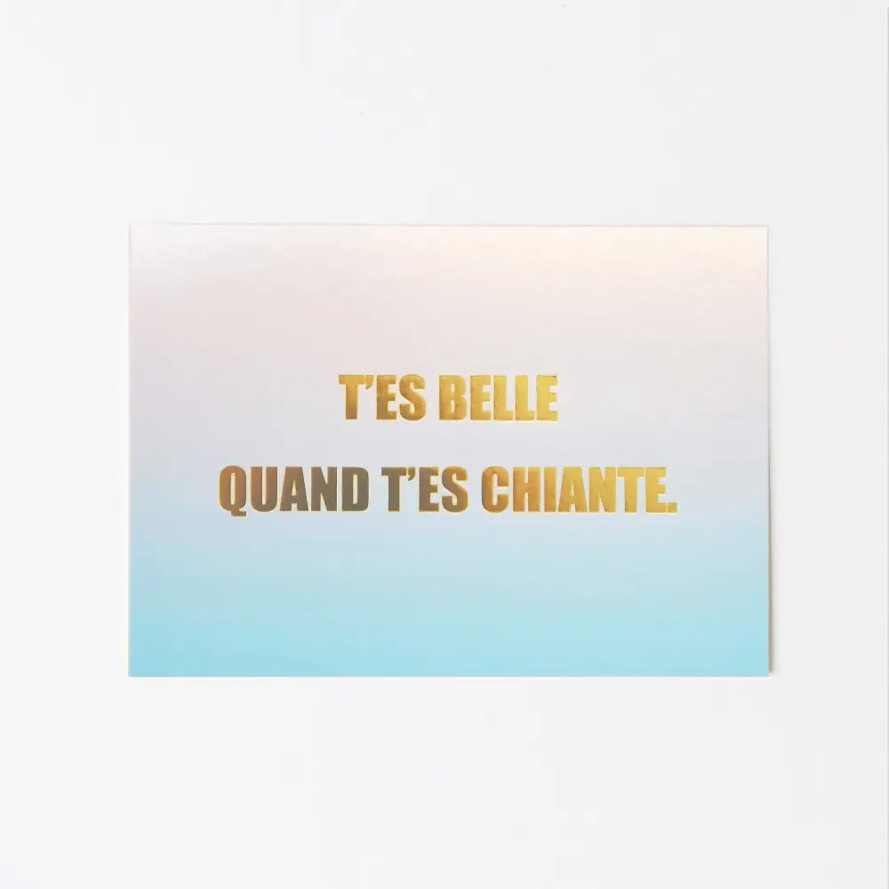 Carte postale élégante avec message personnalisé en français doré