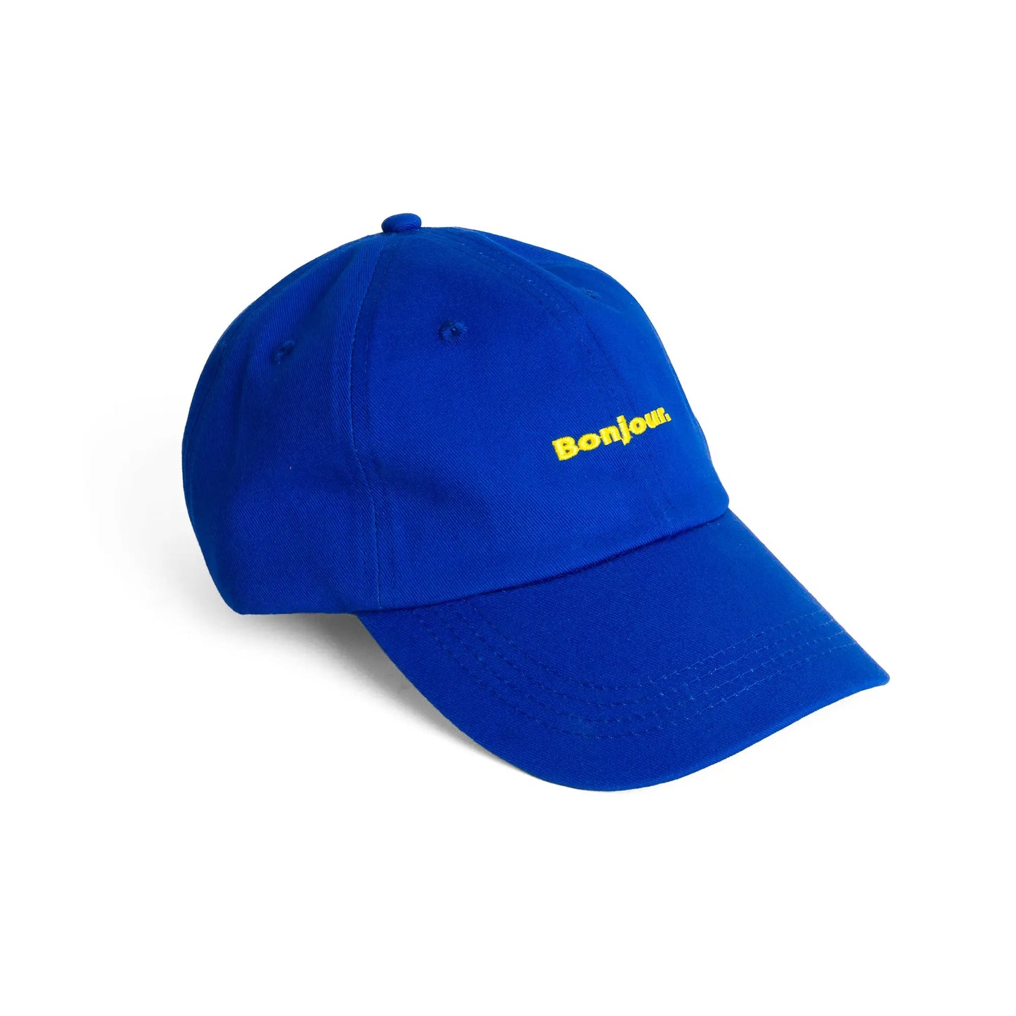 Casquette bleue bonjour vibrante en bleu royal avec broderie jaune style moderne