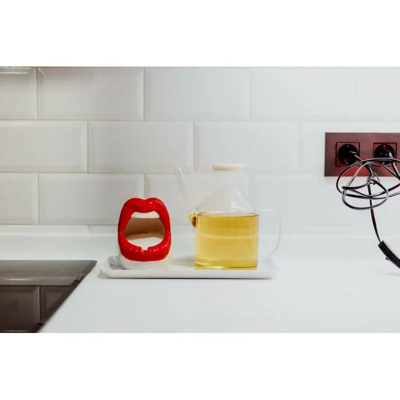 Cendrier bouche ouverte rouge céramique, touche originale idée cadeau