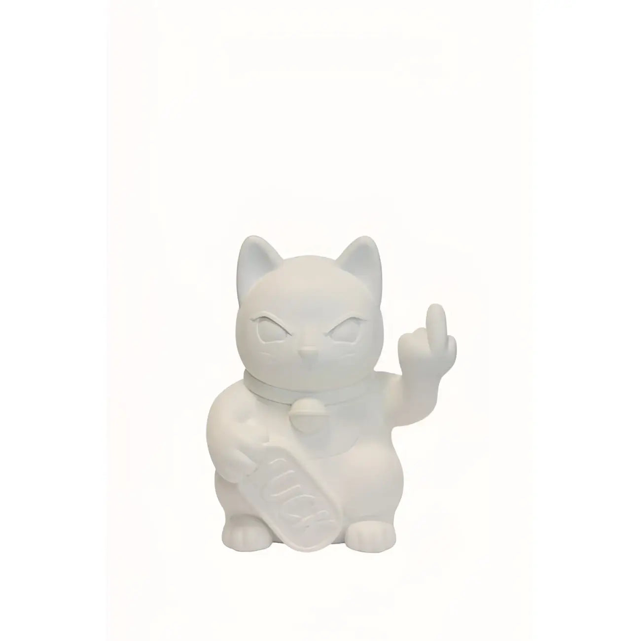 Chat porte-bonheur Maneki Neko revisité Fuck Large en céramique blanche