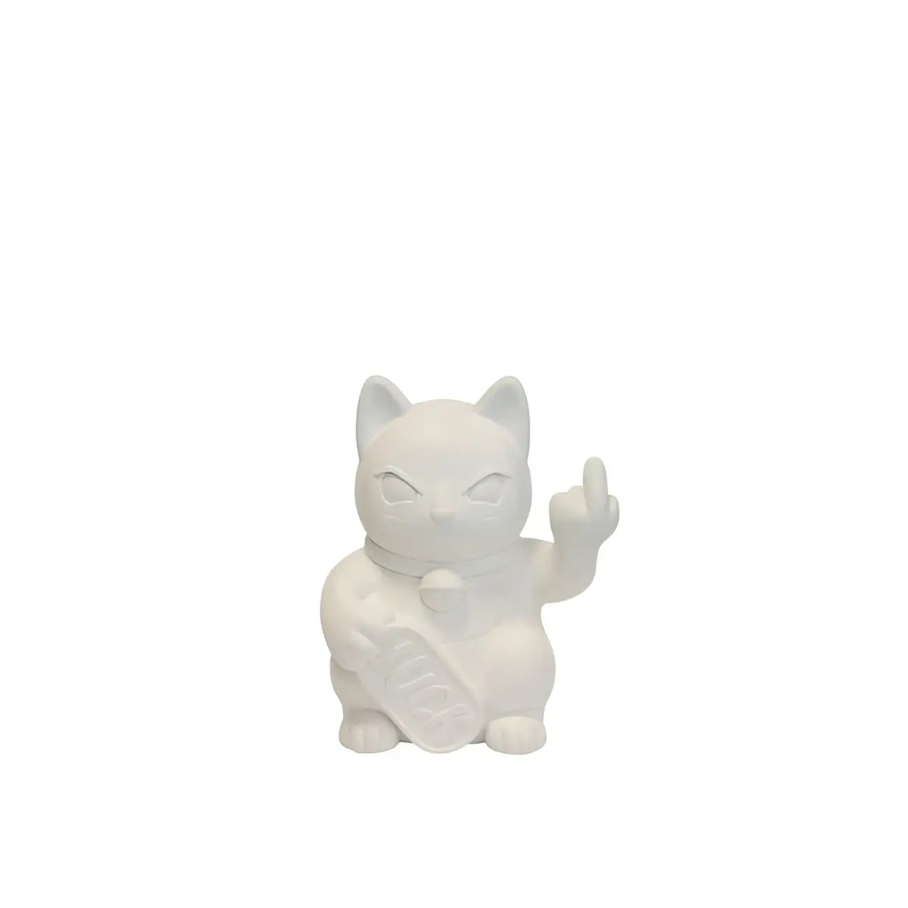 Chat Maneki Neko Fuck petit : chat porte-bonheur en céramique blanche avec doigt espiègle