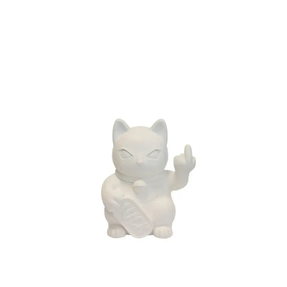 Chat Maneki Neko Fuck petit : chat porte-bonheur en céramique blanche avec doigt espiègle