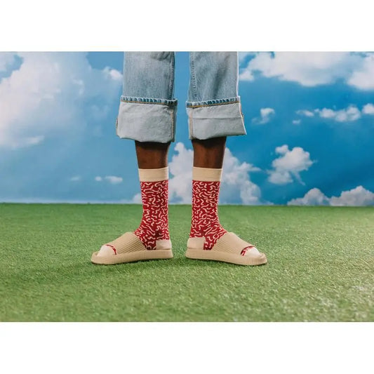 Chaussettes Suprem Salami : motif rouge crème abstrait, mode décalée et confort optimal