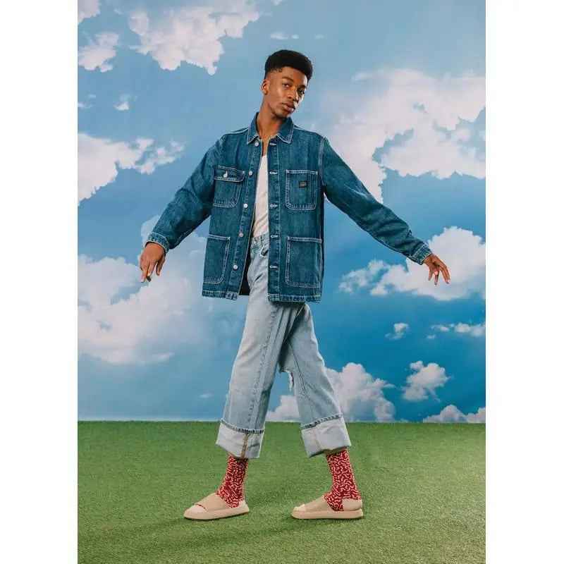 Veste en jean bleu Chausettes suprem salami, mode décalée et confort optimal