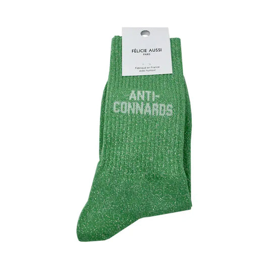 Chaussettes anti connards vert paillettes, vert scintillant 36-40