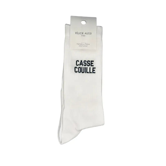 Chaussettes casse blanche avec clin d’œil et broderie noire, style cool et comfy