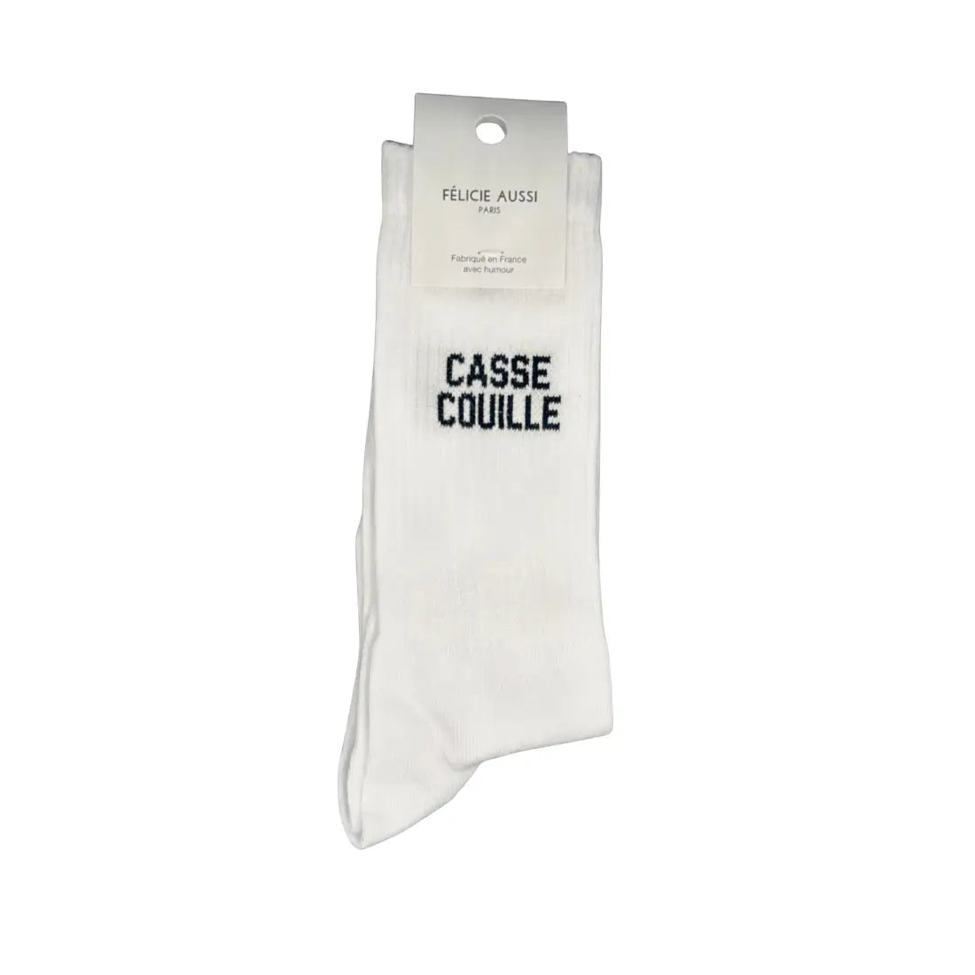 Chaussettes blanches crew avec broderie noire audacieuse et humour