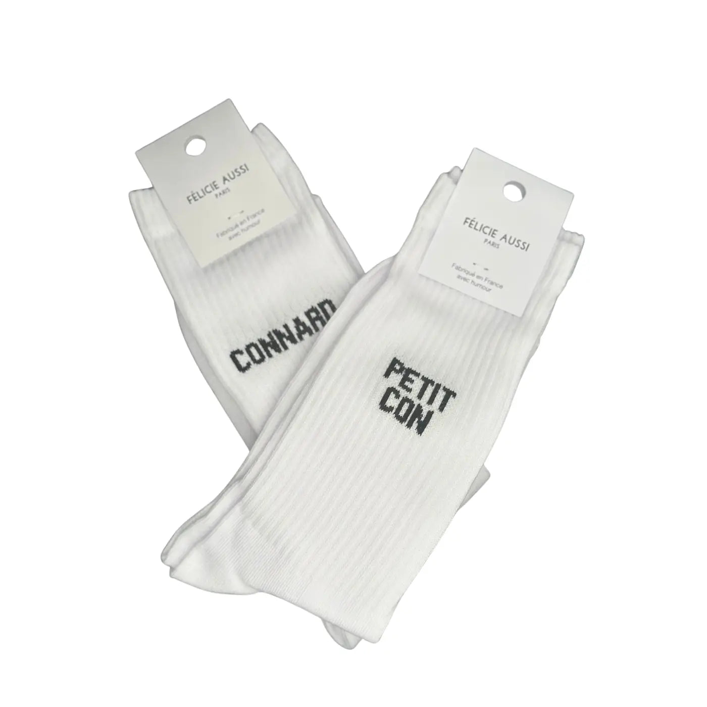 Deux paires de chaussettes connard blanches 40-45, clin d’œil fabrication française