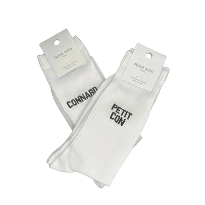 Deux paires de chaussettes connard blanches 40-45, clin d’œil fabrication française