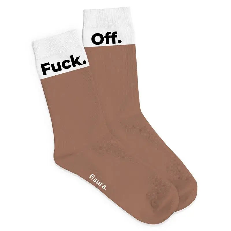 Chaussettes fuck off mocka : accessoire tendance en marron avec texte fuck off