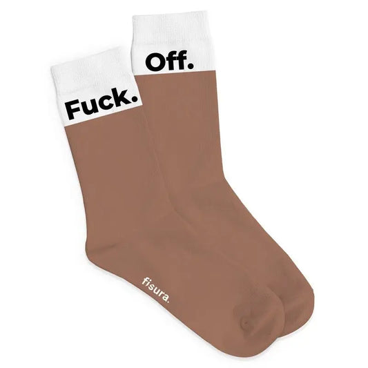 Chaussettes fuck off mocka : accessoire tendance en marron avec texte fuck off