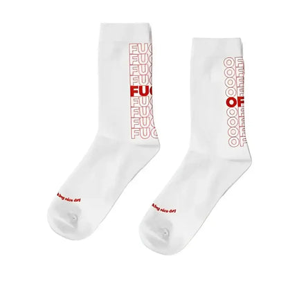 Chaussettes blanches fuck oooof rouge, touche d’originalité unique