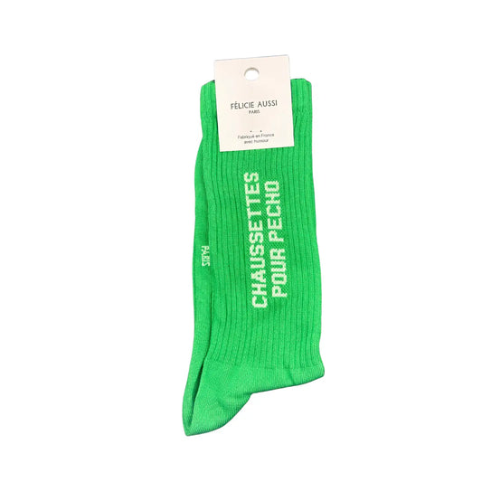 Chaussette sportive verte herbe éclatante à côtes, confort optimal