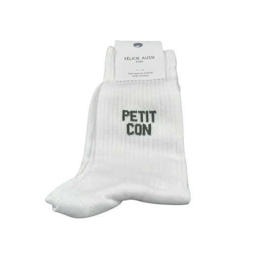 Chaussettes blancues avec PETIT CON et humour jusqu’au bout pour style fun