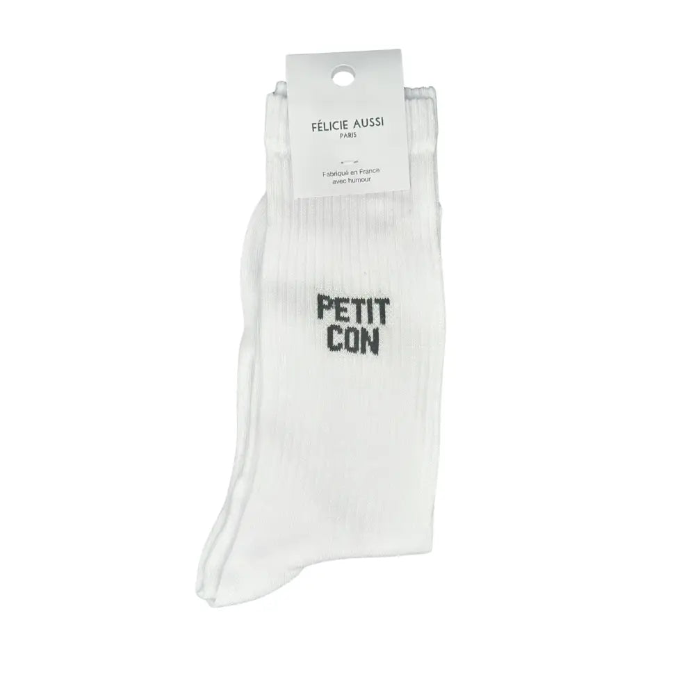 Chaussettes blanc avec PETIT CON brodé, humour jusqu’au bout, taille 40-45